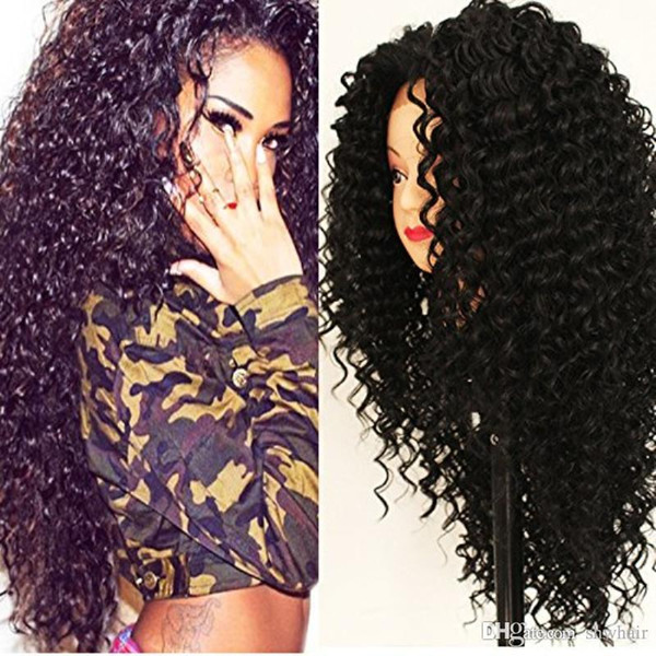 Kinky Curly Synthetic Wig Heavy Density For Black Women Glueless Long Black Kinky Curly Synthetic Lace Front Wigs With Baby Hair