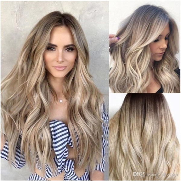 Blonde Ombre Synthetic Wig For Women Cheap Glueless Body Wave Ombre Color Synthetic Heat Resistant Fiber Wigs No Lace Front