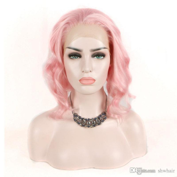 Short Lace Wig Synthetic Hair White Pink Loose Wave Heat Resistant Fiber Cheap Pink Synthetic Lace Front Bob Short Wigs For White Women