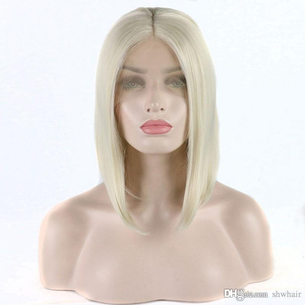 Blonde Bob Synthetic Wig For White Women Straight Short Bob Glueless Style Synthetic Blonde Lace Front Wigs Heat Resistant Fiber