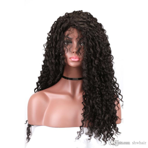 Kinky Curly Wig Cheap Synthetic For African American 180 Density Black Color Kinky Curly Afro Hair Synthetic Lace Front Wigs Heat Resistant