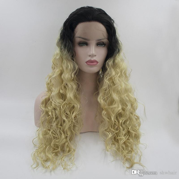 Synthetic Lace Front Wigs With Baby Hairs Ombre Blonde Curly High Temperature Fiber Hair Free Part Glueless Blonde Ombre Lacefront Wig