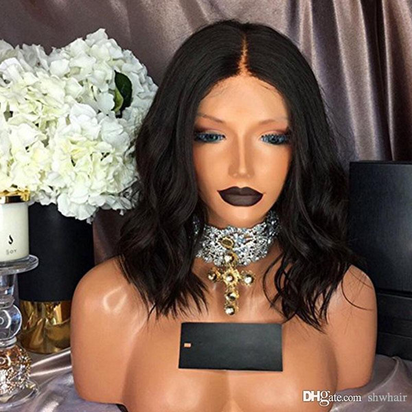 Short Black Synthetic Wig Body Wave Glueless High Temprerature Fiber Hair Lace Front Bob Cut Short Wavy Synthetic Wigs For Black Woman