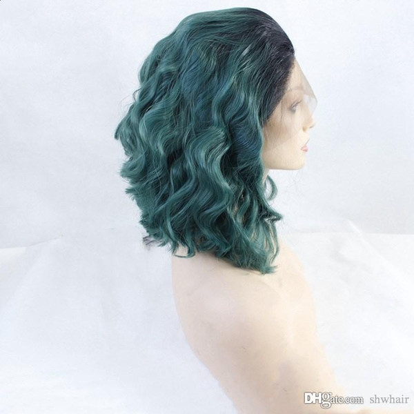 Bob Style Synthetic Wigs Ombre Dark Green Heat Resistant Fiber Replacement Short Wavy Synthetic Lace Front Bob Wig For Black Women