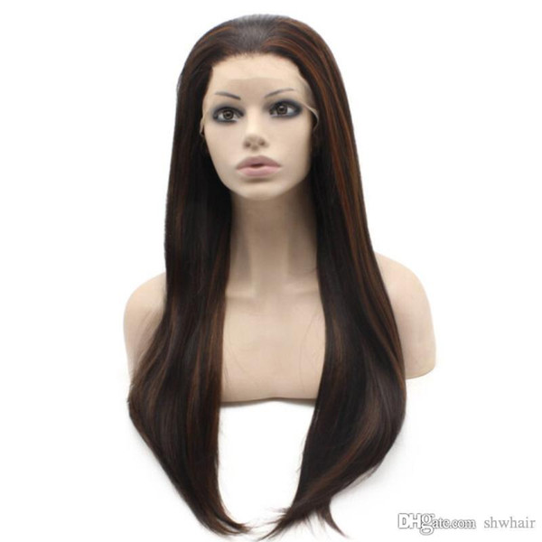 Long Straight Synthetic Lace Front Wigs Fiber Hair 180 Density Brown Color Glueless Synthetic Hair Lacefront Wig For Black Women