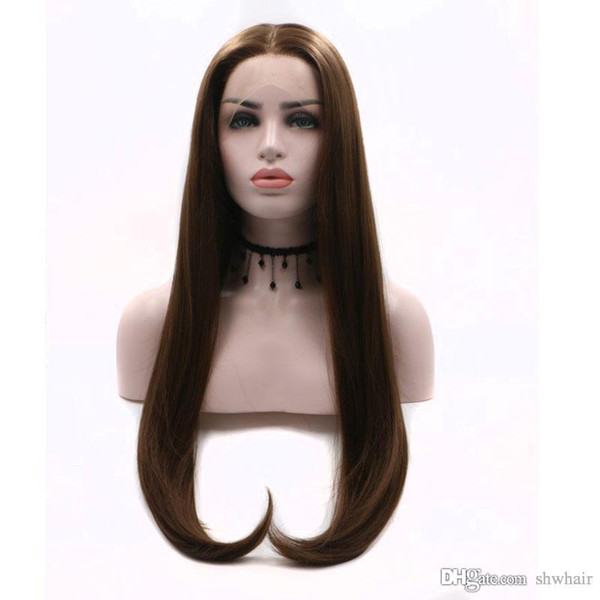 Dark Brown Synthetic Wig With Baby Hair Brown Color 6 Long Straight Glueless Heat Resistant Fiber Synthetic Lace Front Wigs For Black Women