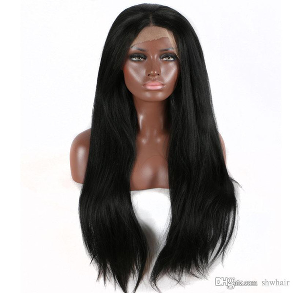 Yaki Synthetic Lace Front Wig For Black Women Hand Tied Glueless Heat Resistant Fiber Hair Long Yaki Straight Synthetic Lacefront Wigs