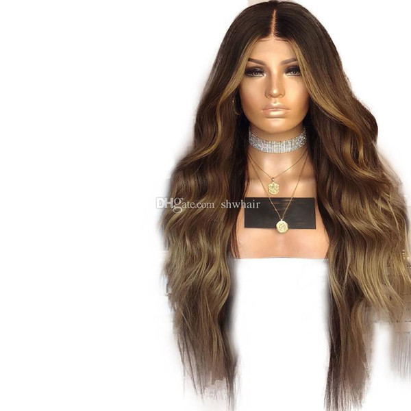 Blonde Wig For Black Woman Dark Root Ombre Color Cheap Glueless Body Wave Ombre Color Heat Resistant Fiber Wigs No Lacefront