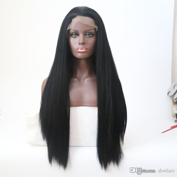 Synthetic Kinky Straight Lace Wig For Black Women Heat Resistant Glueless Italin Yaki Straight Synthetic Lace Front Wigs With Baby Hairs