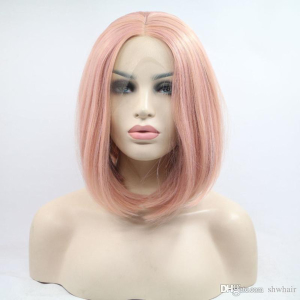 Pink Bob Wig Heat Resistant Fiber Replacement Short Bob Cut Rose Gold Cheap Synthetic Lace Front Wigs For White Women