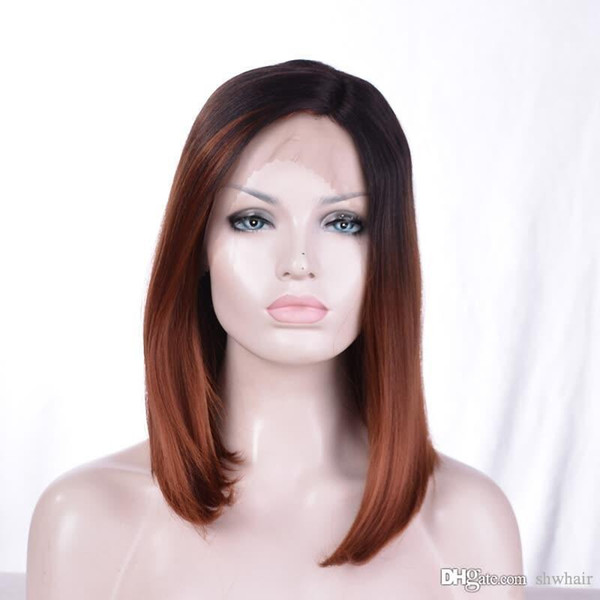 Short Synthetic Wigs For Black Women Ombre Brown Heat Resistant Fiber Hair Short Bob Straight Dark Brown Color Ombre Synthetic Hair Lace Wig