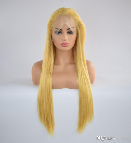 Synthetic Lace Front Wigs Baby Hairs Yellow Color Long Straight Glueless Synthetic Heat Resistant Fiber Hair Wig For White Women