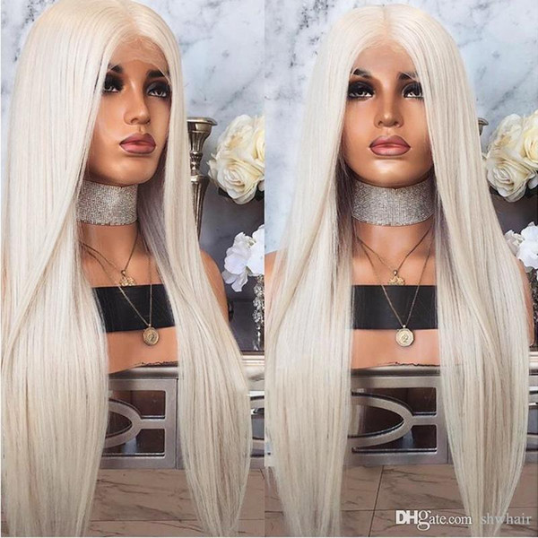 Synthetic Long Blonde Wig With Baby Hair Middle Part Glueless Hand Made Heat Resistant Synthetic Lace Front Wigs For Women