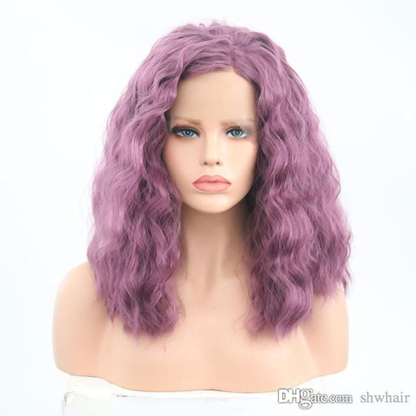 Purple Synthetic Lace Front Wig Short Wave Bob Hairstyles Heat Resistant Hair Glueless Lacefront Purple Synthetic Wigs For White Women