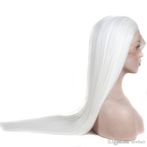 White Synthetic Heat Resistent Wig With Baby Hair For White Women Long Straight Hand Tied Snow White Synthetic Lace Front Wigs Baby Hair