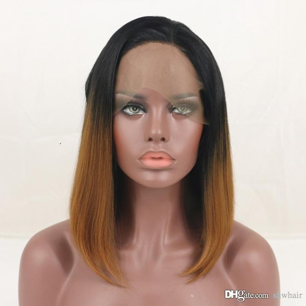 Dark Brown Synthetic Wig Ombre Bob Short Hairstyles For Black Women Two Tone Color Brown Synthetic Lace Front Bob Wigs Heat Resistant