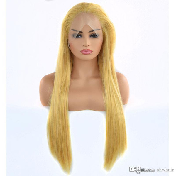 Yellow Synthetic Lace Front Wig High Quality Heat Resistant Hair Glueless Long Straight Gold Yellow Natural Looking Synthetic Wigs For Women