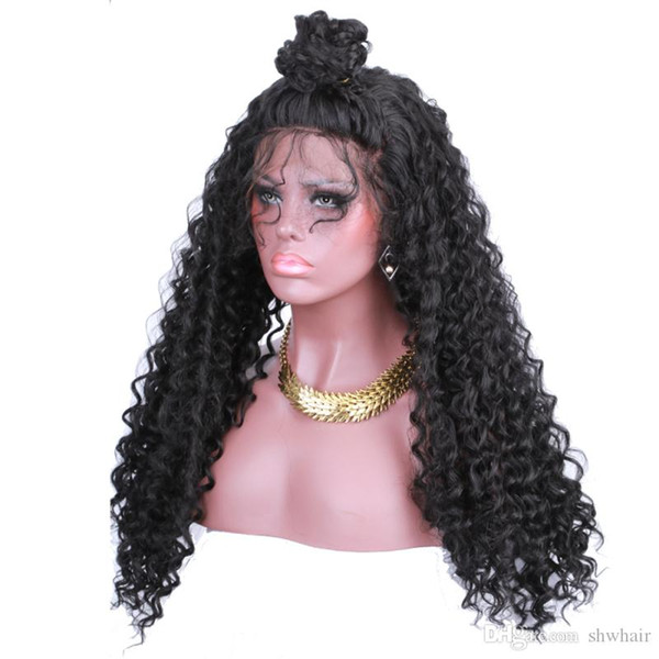 Realistic Synthetic Wigs Hand Tied Natural Afro Hair Heat Resistant Fiber Long Kinky Curly Synthetic Lace Front Wig For African American