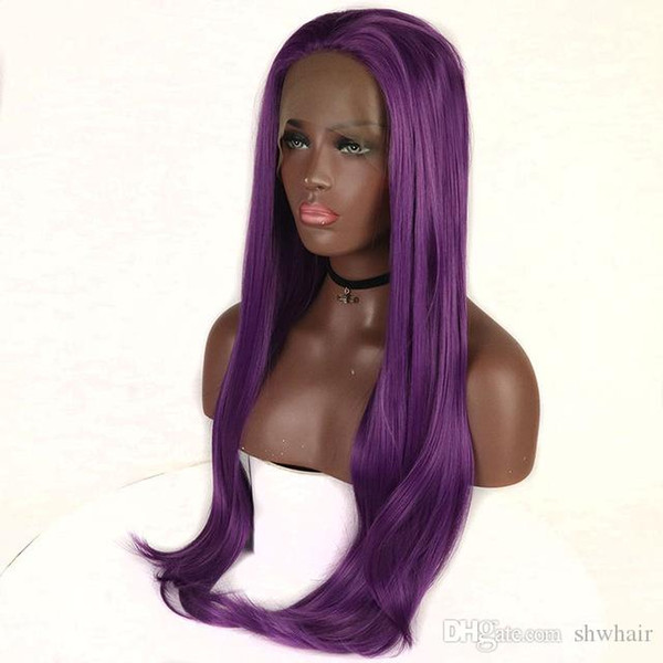 Synthetic Lace Wig Purple Glueless Natural Straight Heat Resistant Fiber Hair Lace Front Wigs Synthetic Fiber For Black Women