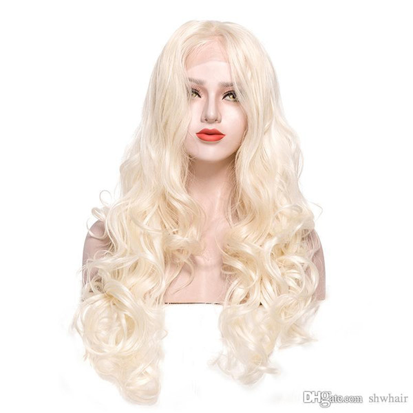 Blonde Synthetic Wig Body Wave 60 Color Gold White Long Free Parting Body Wave Blonde Synthetic Front Lace Wig For White Women