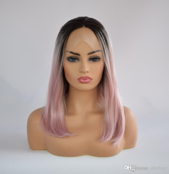 Synthetic Ombre Lace Front Wig Pink Color Straight Short Bob Cut Synthetic Heat Resistant Fiebr Hair Lacefront Wigs Baby Hair