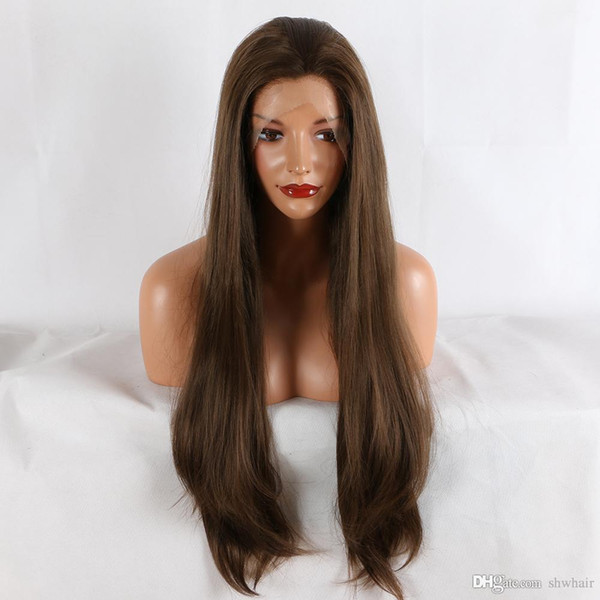 180 Density Lace Front Wig Natural Brown Glueless Lacefront Straight Heat Resistant Synthetic Hair Wigs For Black Women