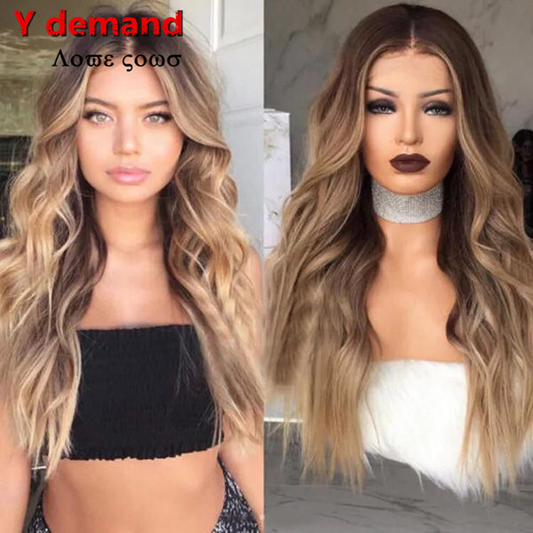 Y demand Synthetic Long Wigs Ombre Color Full Wigs Pre Plucked Body Wave Remy Hair Brazilian Human Hair Wigs Fpr Black Women