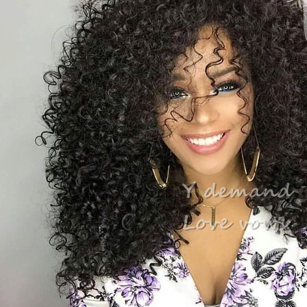 Synthetic Black wig Afro Kinky Curly Hair Middle Long heat resistant curly Wigs with hair for black women Top quality