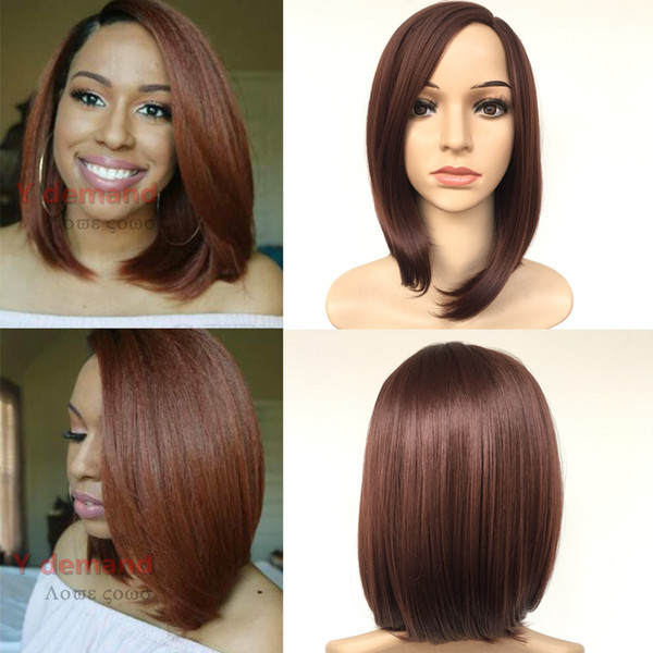 Y demand Dark Brown Short BOB Wig Synthetic Natural Full Hair Wigs Wigs Party Wig Heat Resistant Fiber For Women