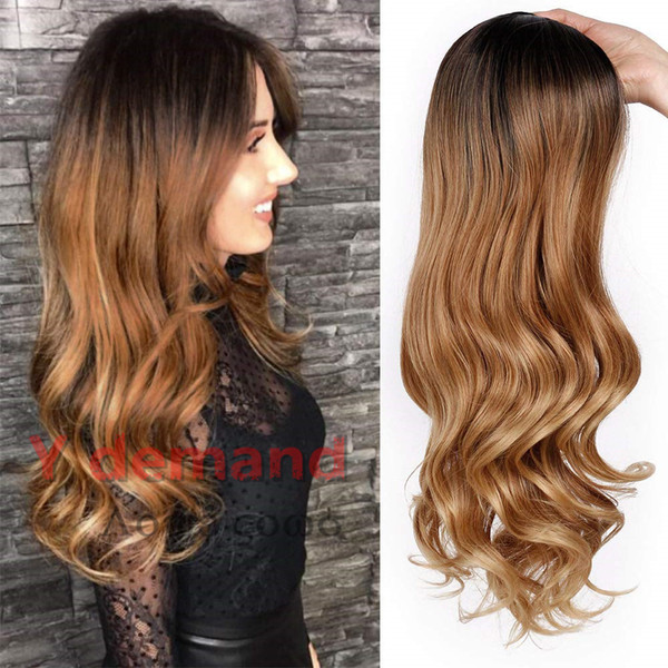 Y D High Quality Cheap Ombre Brown Wigs Long Curly Wavy Full Wigs Heat Resistant Synthetic Party Wigs for Black Women