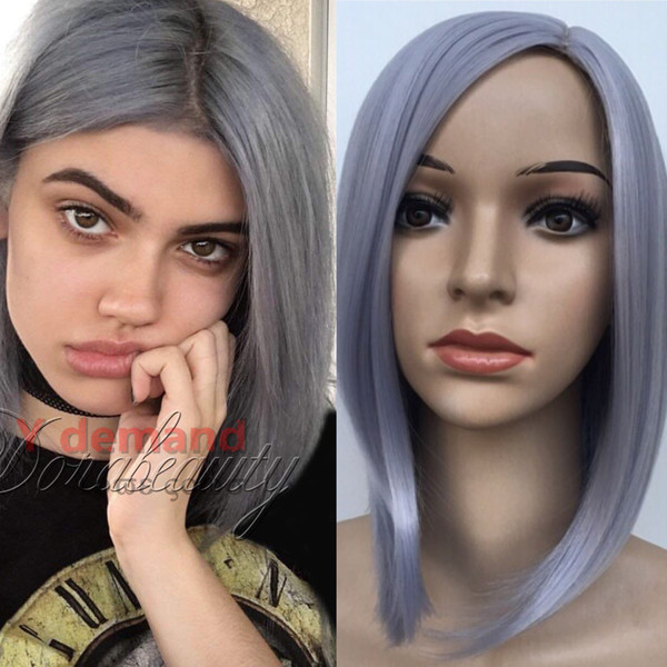 Short Grey wigs Bob Cut Glueless Full Wig Synthetic Hair Wig For Black Women Brazilian Virgin Hair Natural Hairline