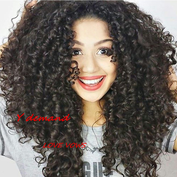 Brazilian Afro Kinky Curly Like Human Hair Wigs for Black Women Long Black Curly Wigs for Women(With Wig Cap,Color: Black)