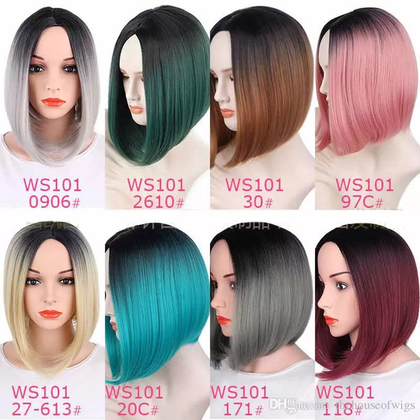 Wholesale Ombre Bob Wigs Two Tone Short Cut Style Straight Synthetic Hair Wig for Any Skin Color