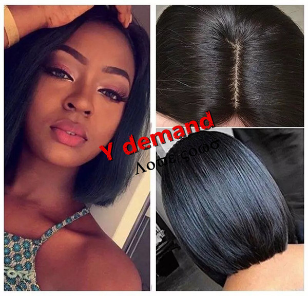 Y demand Middle Part Black Hair BOB Wigs Short Straight heat resistant synthetic Fiber Wig Women Natural Hair Halloween costume fashion Y