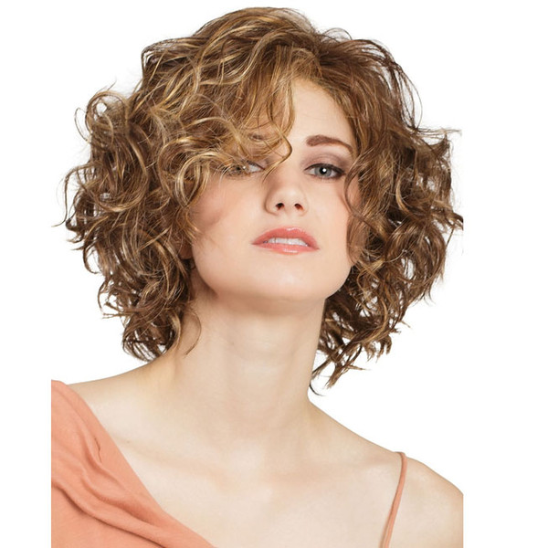 Brown wig Short wavy synthetic hair wigs curly african american black women heat resistant fiber wigs