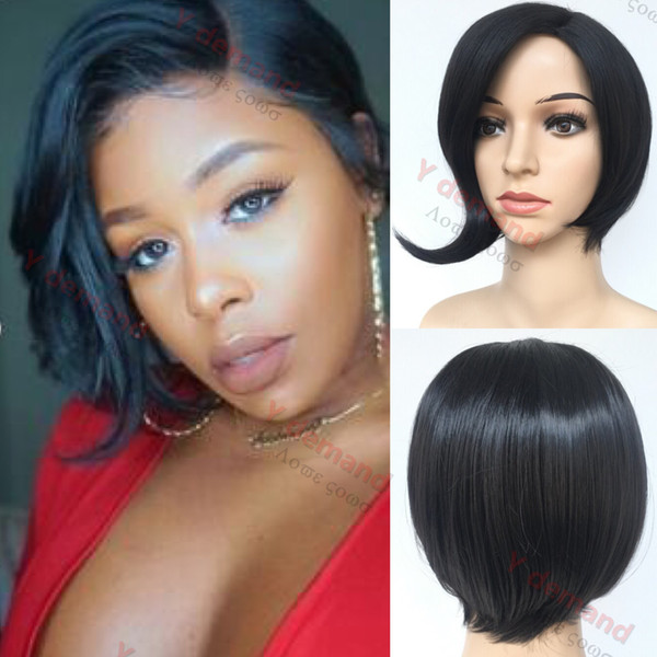 Celebrity Style New Stylish 1B color Black Short Straight Africa American wigs Synthetic Ladys' Hair Wig/Wigs Full Wig Capless