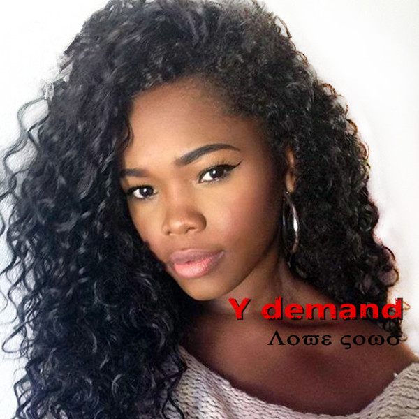 Y demand Hot! Natural Black Free Part Synthetic Wigs Kinky Curly Full Wigs Heat Resistant Fiber Curly Synthetic None Lace Wig