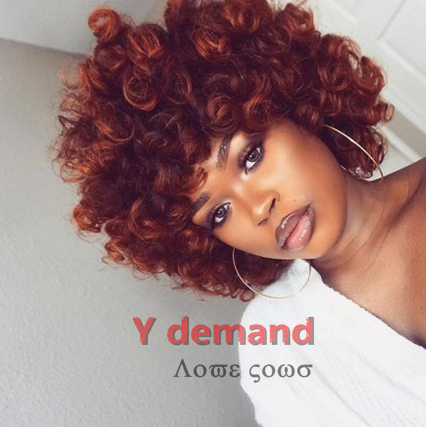 Female Wig Short Wave Red Wigs Kinnky Curly Hair Synthetic Wig African American Heat Resistant Synthetic Hair Wigs Afro Y demand