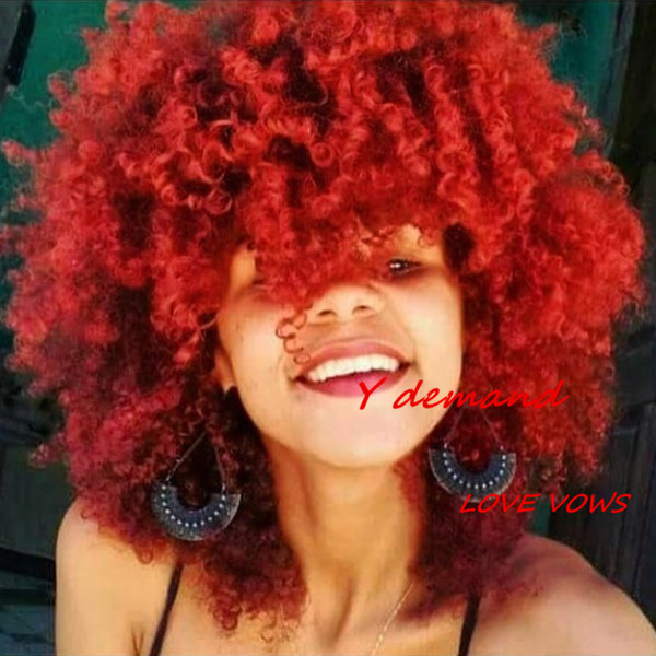 Women Fashion Heat Resistant Synthetic Red Short Hair wigs For Black Women Body Wavy Haircuts Kinky Curly Full Celebrity Wig