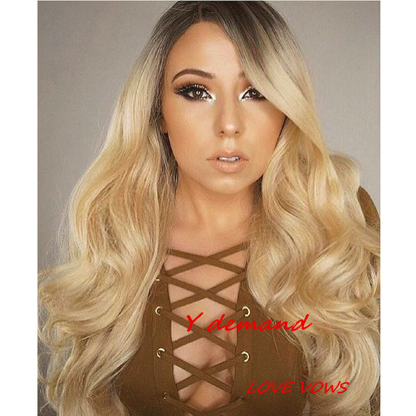 Ombre Synthetic Hair Wigs Long Blonde Straight 22inch Heat Resistant Black Synthetic Wig Popular Style For Black Woman