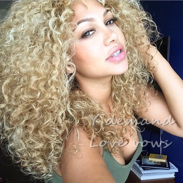 Wholesale Fashion Natural Blonde Simulation Brazilian Human Hair Kinky Curly Wigs For Black Women Y demand