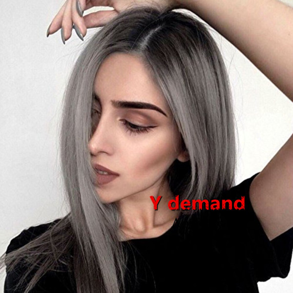 Long Ombre Grey Women Wigs Synthetic Hair Cheap Long Straight Black Wigs Sexy Female Haircut Nice Cosplay Hair