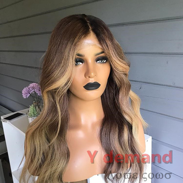 Long Wavy Wig Ombre Brown Brown High Density Heat Resistant Synthetic Hair Wig For Black/White Women Cosplay/Party