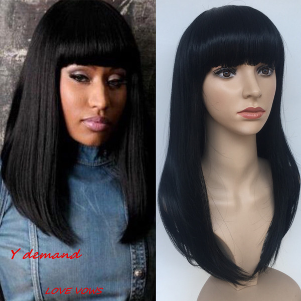 Long Straight Wig Black Hair WIth Bang For Woman Wigs Natural Looking Synthetic Fiber Wig 