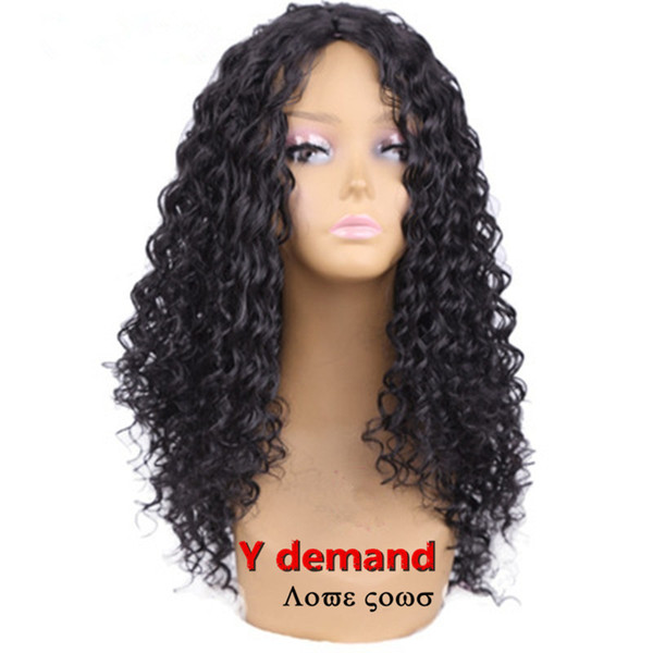 Y demand 26inch Long Afro kinky Curly None Lace Front Synthetic Hair Wigs Black Color Fashion Wigs for Women