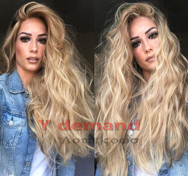 22inch New Long Hair Super Kinky Curly Blonde Like Human Wigs for Black Women Brazilian hair Two Tone #1b/4/27 Ombre Synth