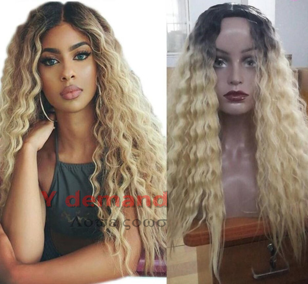 Y-D Women Afro Long Kinky Curly Hair Wavy Wigs Gradient Blonde Synthetic Sexy Wig Cosplay Party Wigs For Black Women