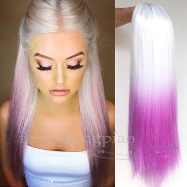 Fashion White & Rose Red / Light Purple Wig cosplay long Stragiht wig synthetic wigs heat resistant Ombre wigs for women