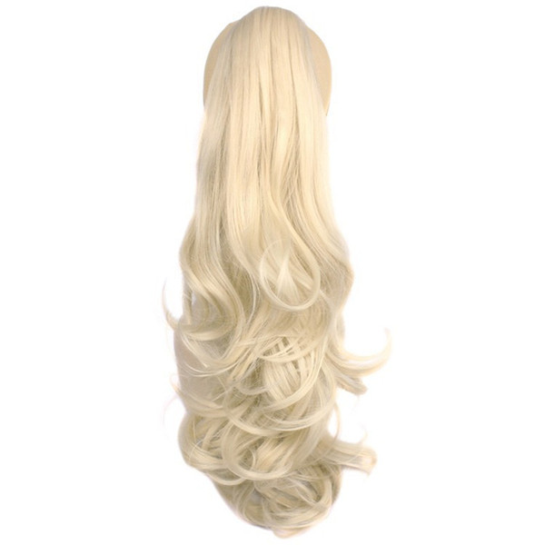 WoodFestival clip in ponytail curly hair long wavy ponytail natural cheap hair synthetic fiber claw drawstring clip hair wig