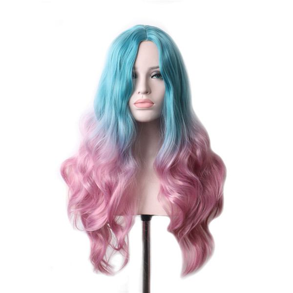 WoodFestival party wigs long synthetic wig for women cosplay blue pink ombre curly rose intranet hair